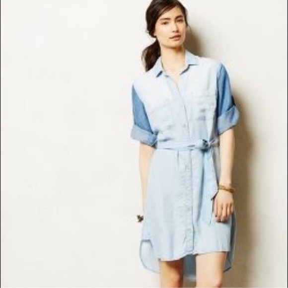 Cloth & Stone Anthropologie two toned Chambray Shirt Dress NO TIE size small - Picture 2 of 15